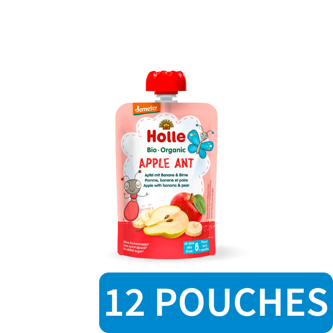 12x Holle Fruit Pouches - Apple Ant - Apple with Banana & Pear