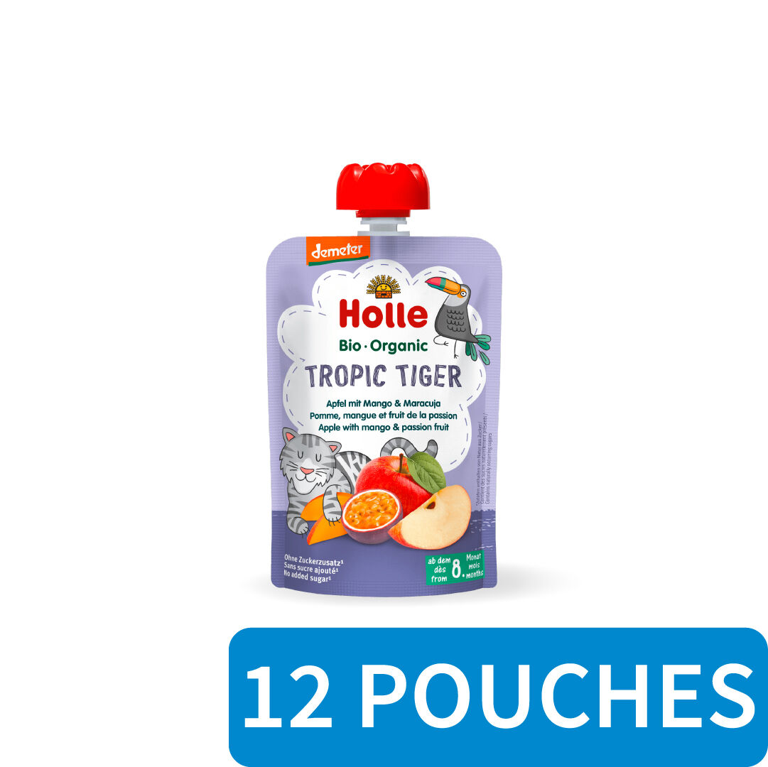 12x Holle Fruit Pouches - Tropic Tiger - Apple with Mango & Passion Fruit