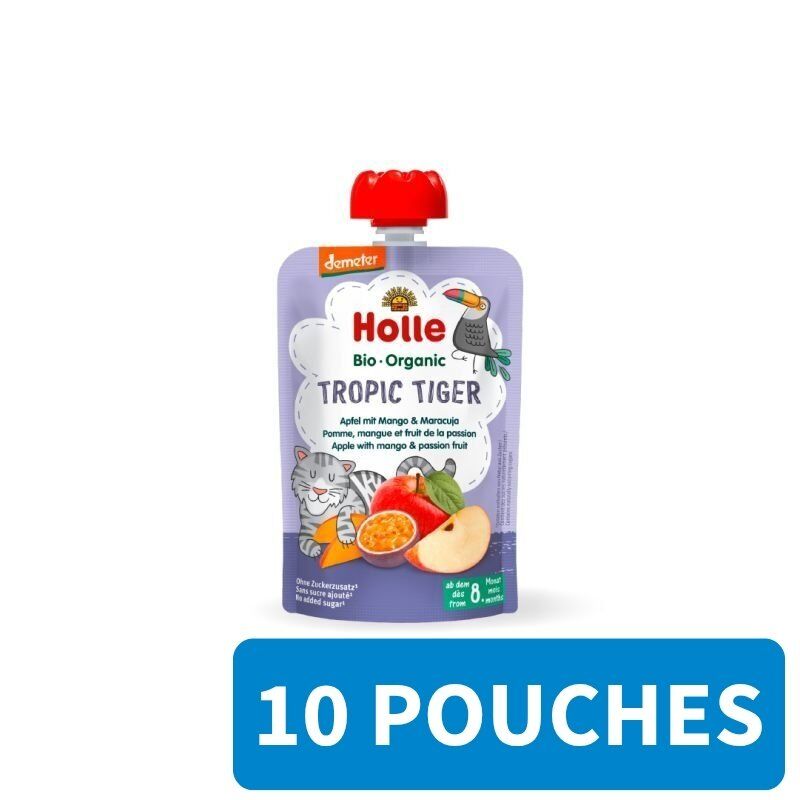 10x Holle Fruit Pouches | Tropic Tiger | Apple with Mango & Passion Fruit