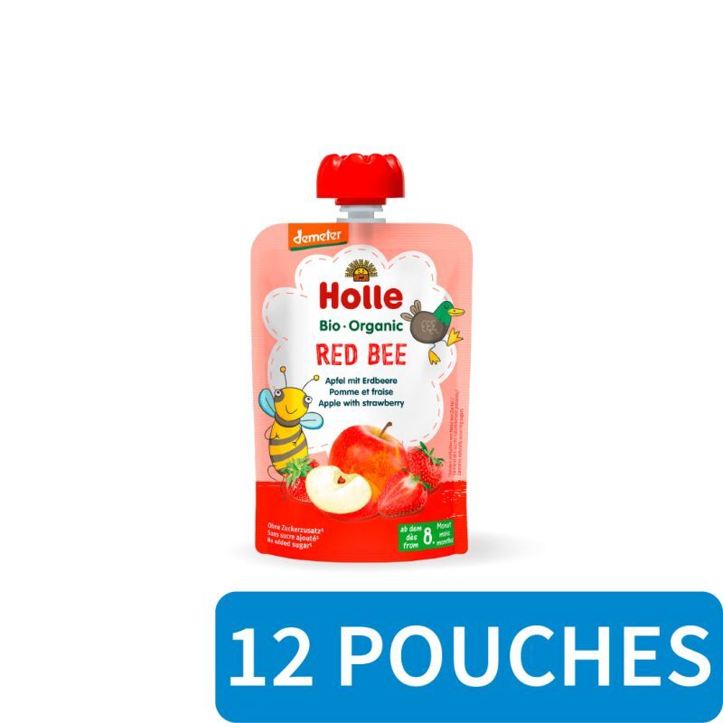 12x Holle Fruit Pouches - Red Bee - Apple with Strawberry