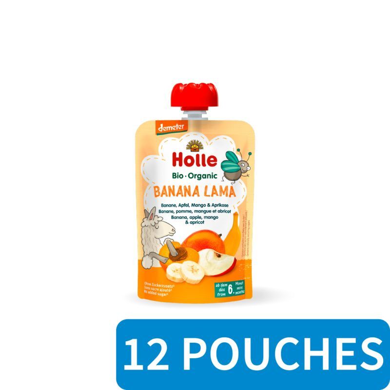 12x Holle Fruit Pouches - Banana Lama - Banana, Apple, Mango & Apricot